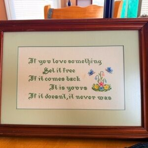 Framed Cross-Stitch Art with Inspirational Quote